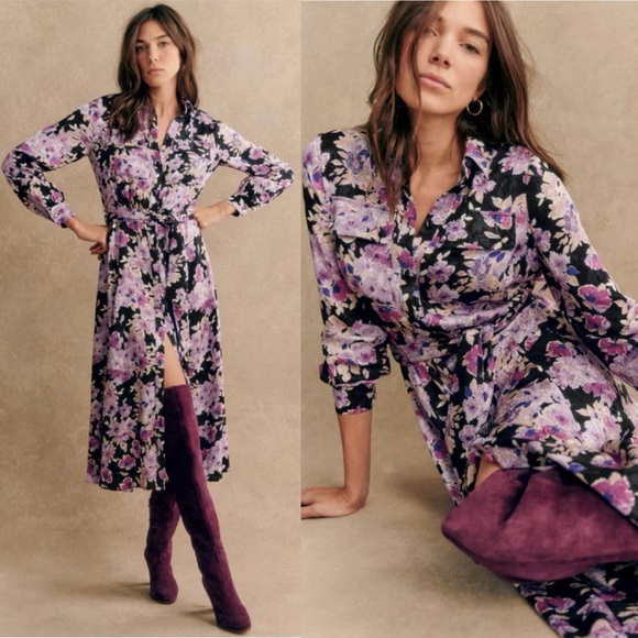 Sezane Dresses & Skirts - NWOT Sezane Lauretta Floral Long Sleeve Midi Dress Purple Size Size 36